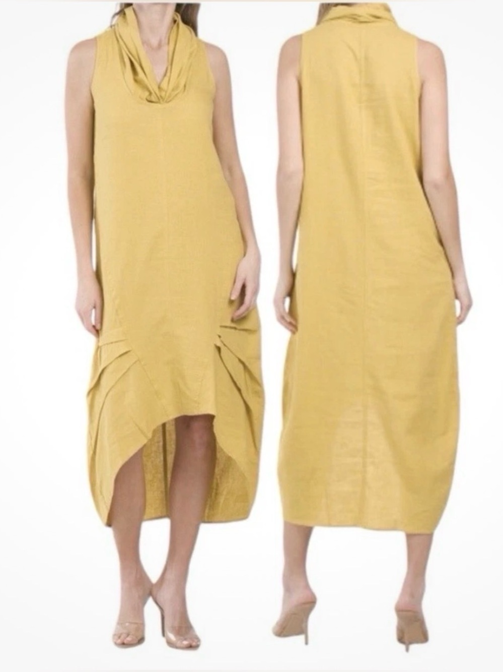 Cynthia Rowley Sleeveless Cowl Neck Linen Blend Lagenlook Mustard Dress Size M